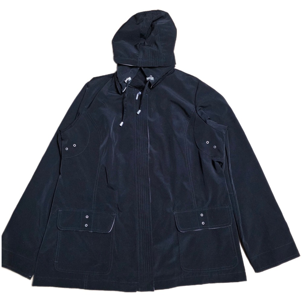 Weather Tamer Hooded Jacket Women's Sixe XL 16 18 Black Full‎ Zip Pockets